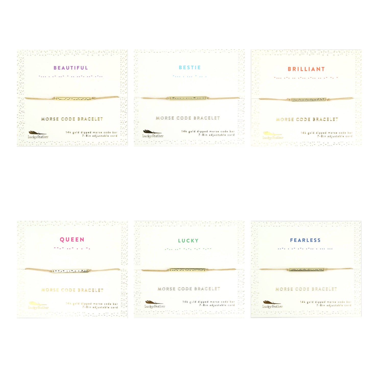 Lucky Feather - Morse Code Necklace + Bracelet BUNDLE i- 52 pc + display