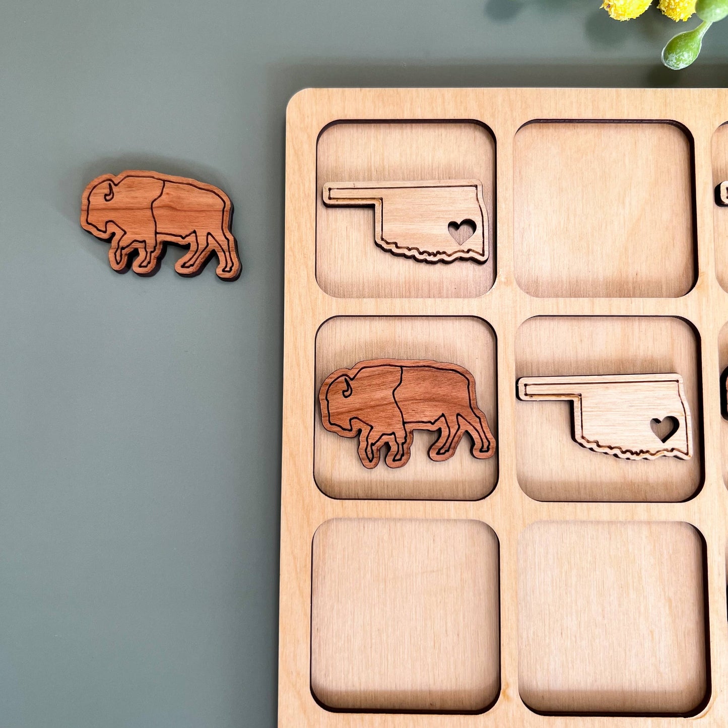 Birch House Living - Oklahoma State Gift - Tic-Tac-Toe OK Game - Customizable: Oklahoma + Buffalo