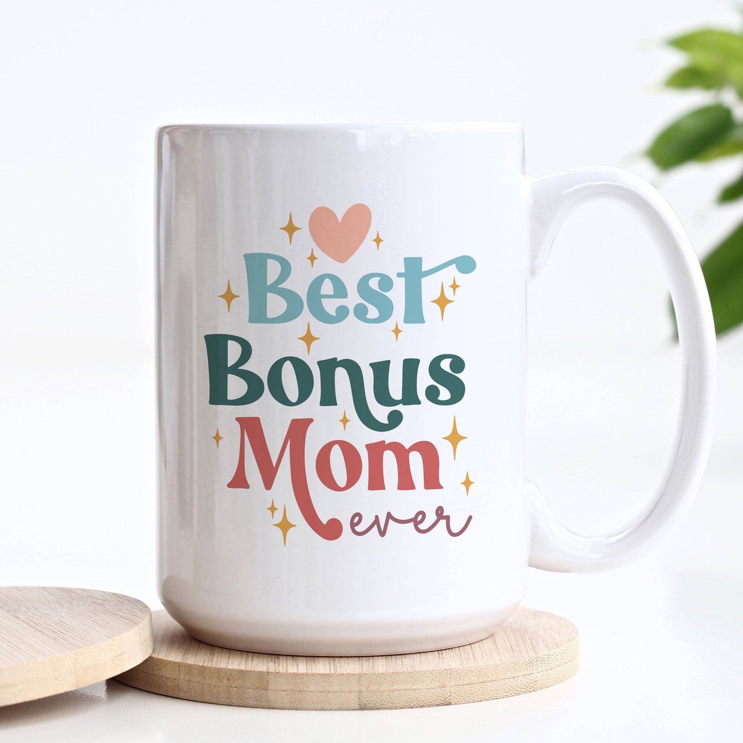 Heart & Willow Prints - Best Bonus Mom Ever Ceramic Mug, Mother's Day Gift: 11oz