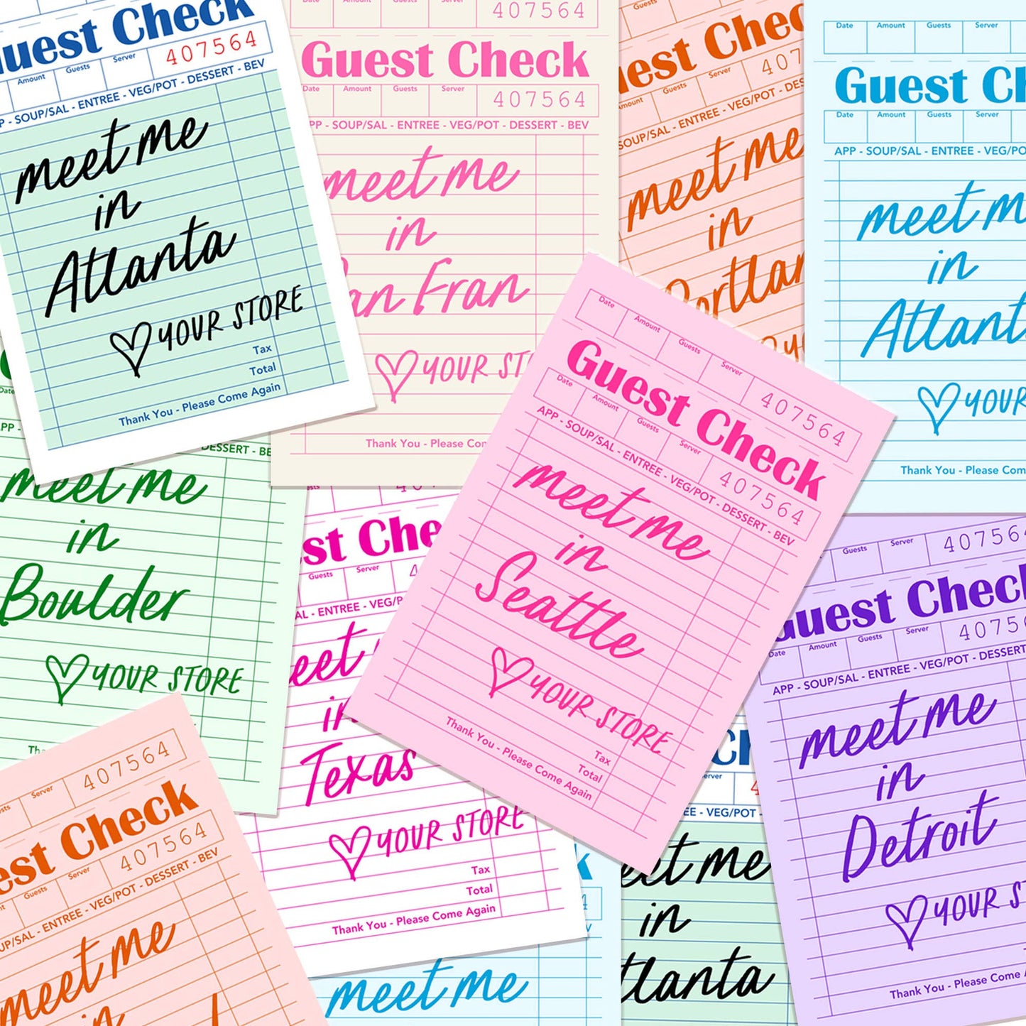 Mugsby - Personalized City Guest Check Sticker Decal, Custom Sticker: White on Pink