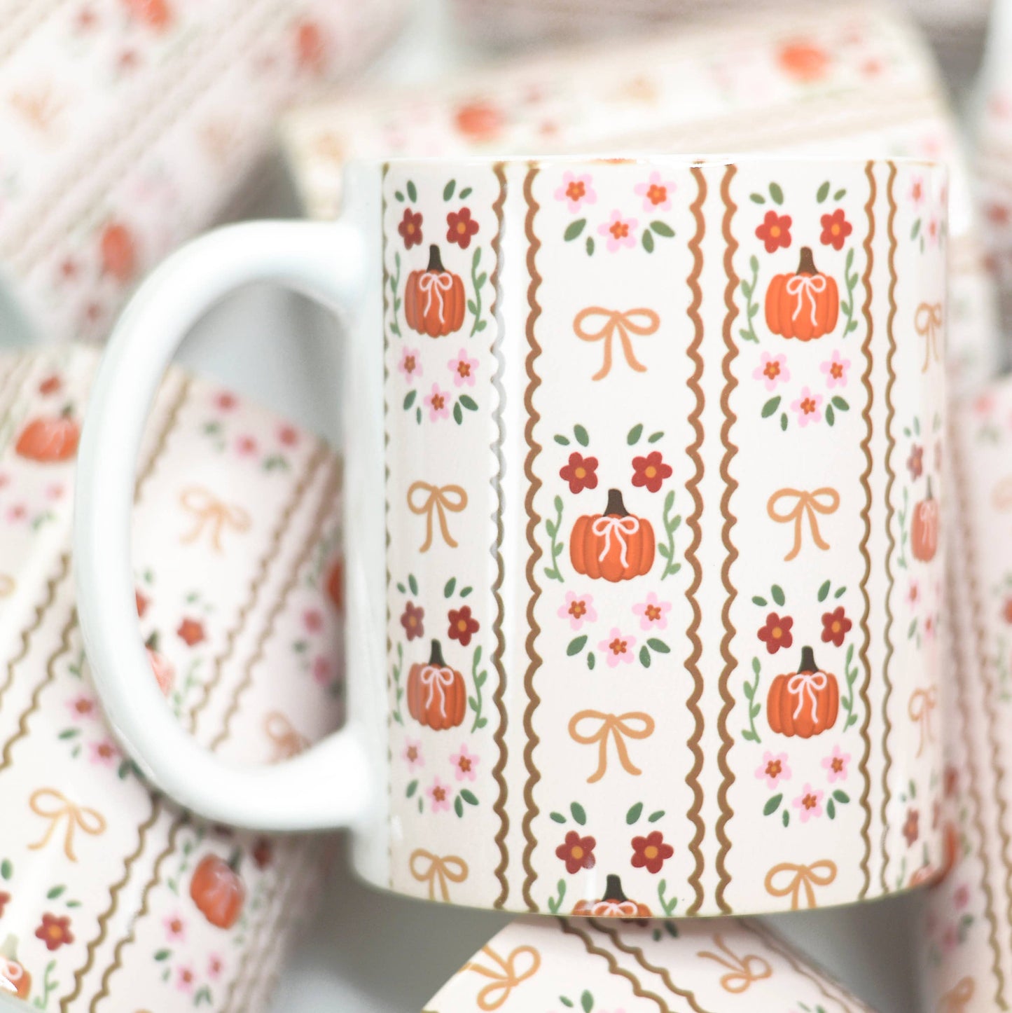Mugsby - Fall Coquette Coffee Mug, Fall Coffee Mug, Pumpkins and Bows