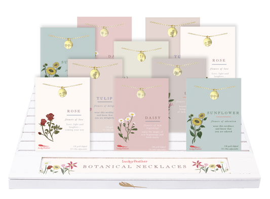 Lucky Feather - Botanical Necklace BUNDLE (6 qty 4pks/24 pc) + display