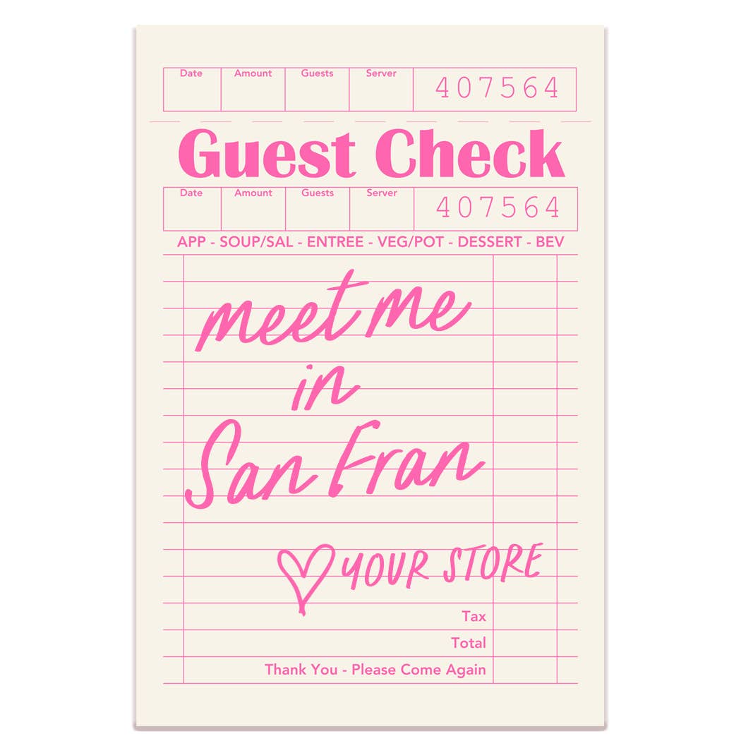 Mugsby - Personalized City Guest Check Sticker Decal, Custom Sticker: White on Pink