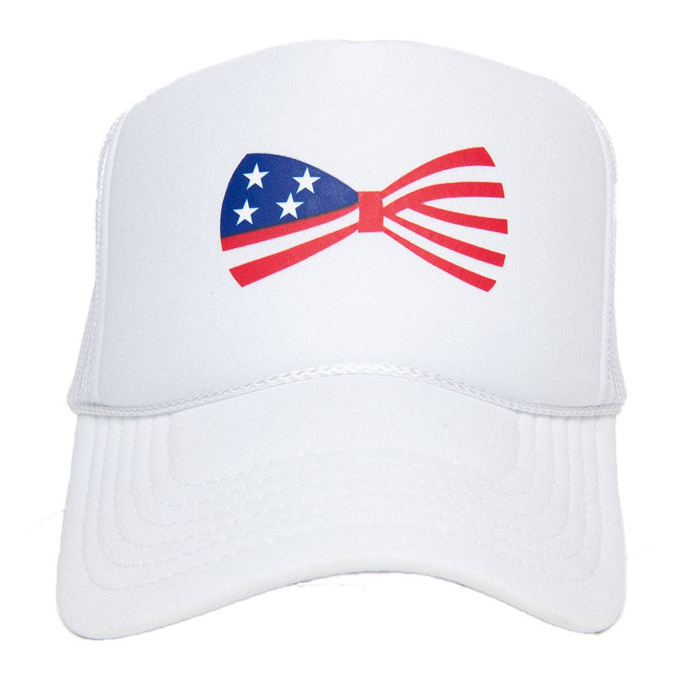 Katydid - American Flag Bow Wholesale Foam Hat: White
