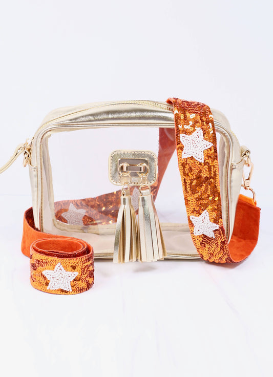 Caroline Hill - Sammy Star Sequin Crossbody Strap ORANGE WHITE