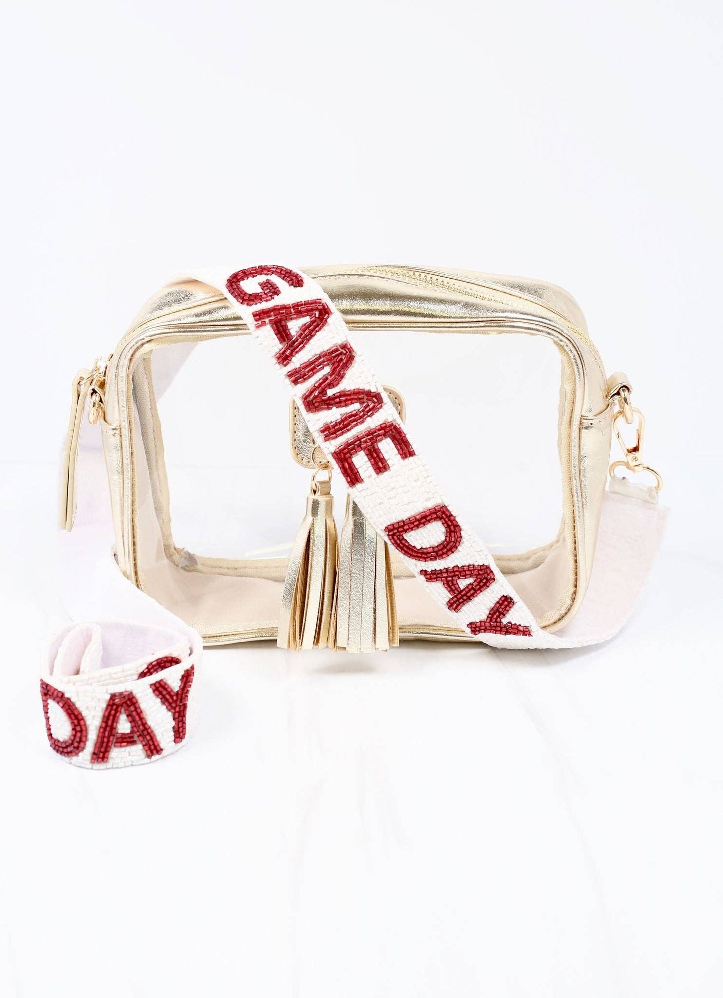 Caroline Hill - Game Day Beaded Crossbody Strap WHITE DARK RED