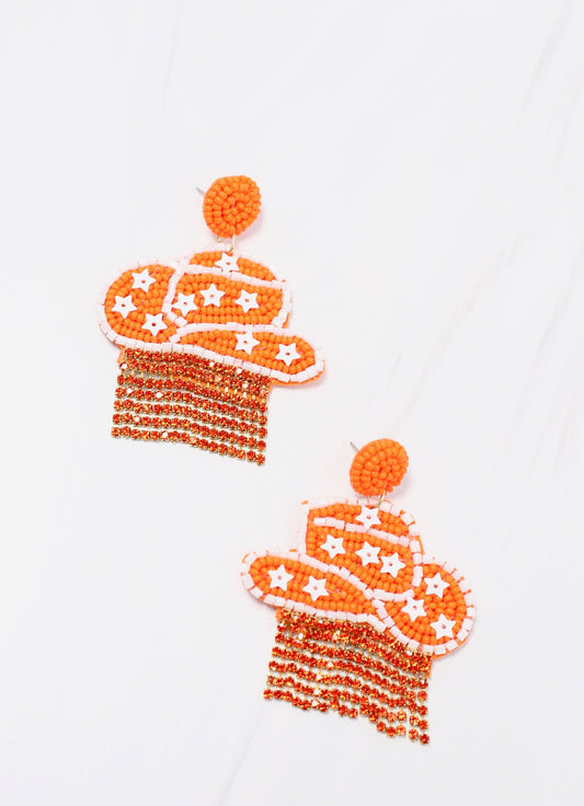 Caroline Hill - Kick it Up Fringe Cowboy Hat Earring ORANGE