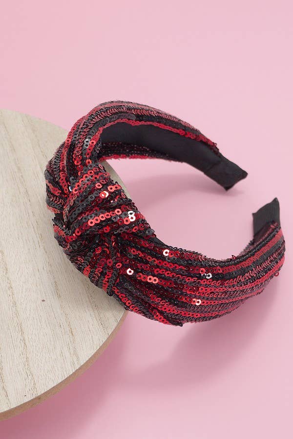 JOSSLYN by Wall to Wall - SEQUIN STRIPE EMBELLISHED KNOT HEADBAND | 40HB145: Orange White