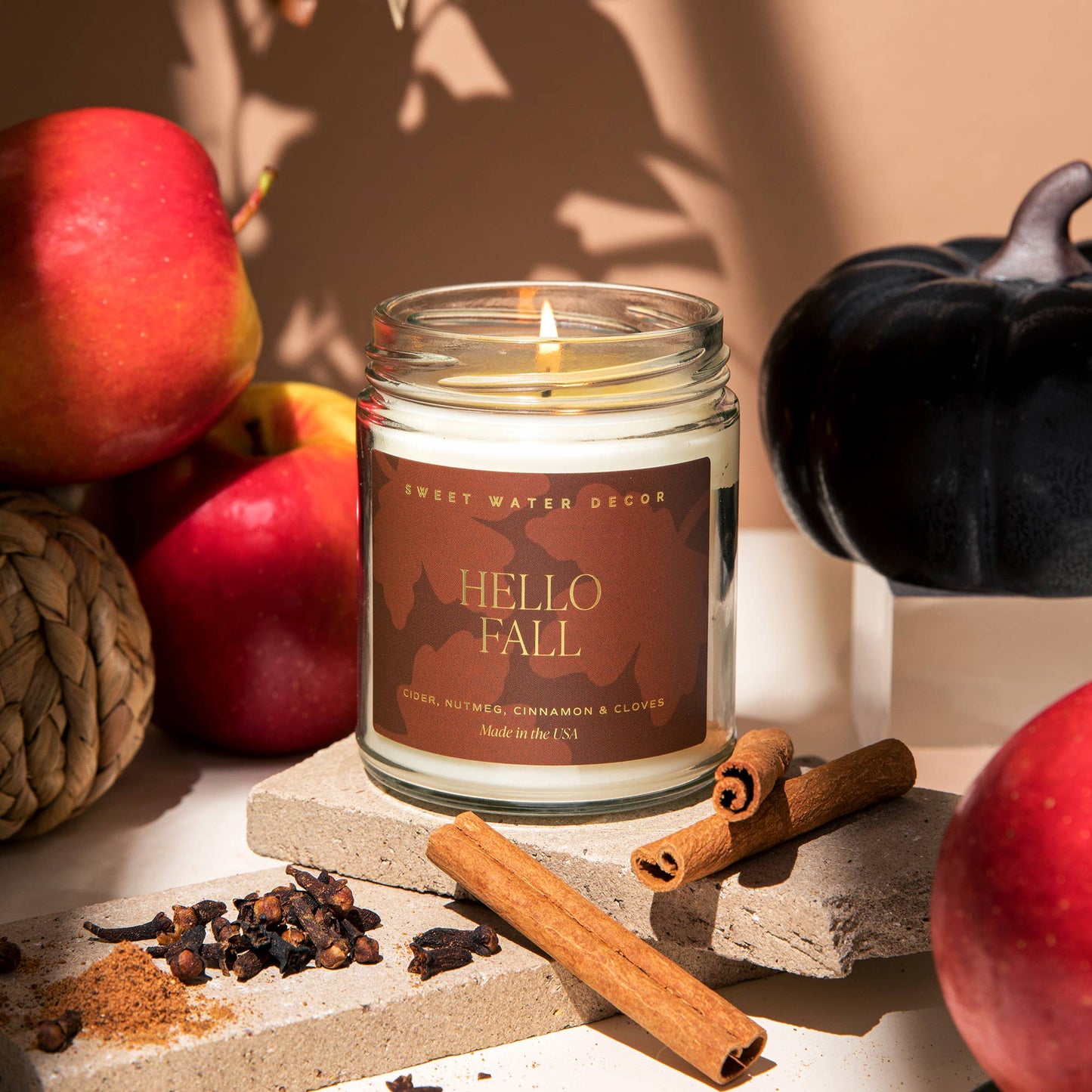 Sweet Water Decor - Hello Fall 9 oz Soy Candle (Gold Foil) - Fall Home Decor