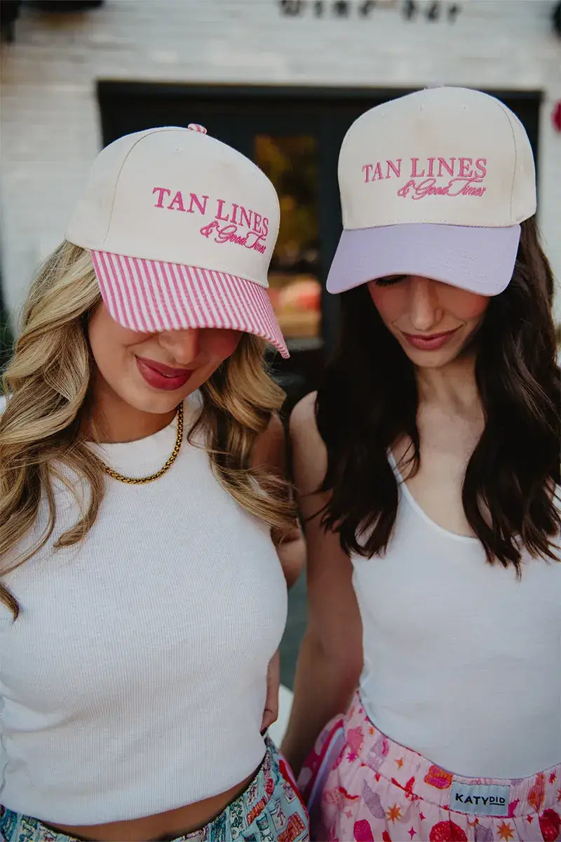 Katydid - Presale Tan Lines & Good Times Trucker Hats Two-Toned: Pink and Light Pink Stripe