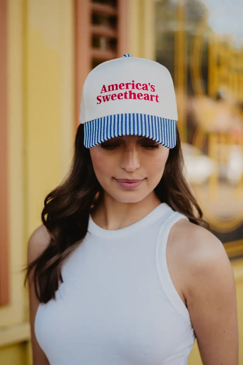 Katydid - Presale America's Sweetheart Vintage Trucker Hats for Women: Light Blue and Navy Stripe