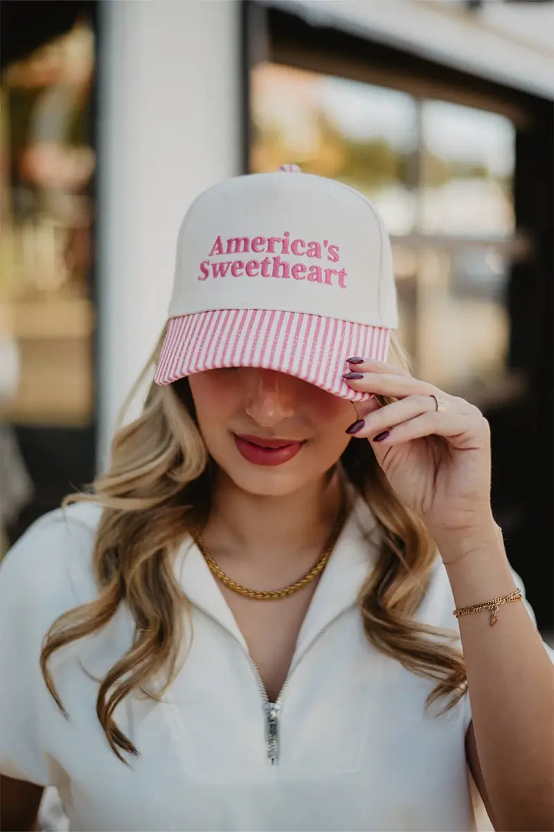 Katydid - Presale America's Sweetheart Vintage Trucker Hats for Women: Light Blue and Navy Stripe
