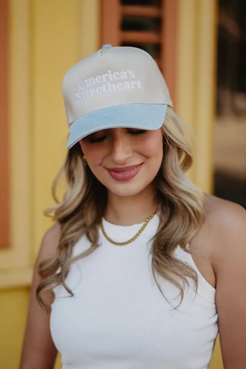 Katydid - Presale America's Sweetheart Vintage Trucker Hats for Women: Light Blue and Navy Stripe