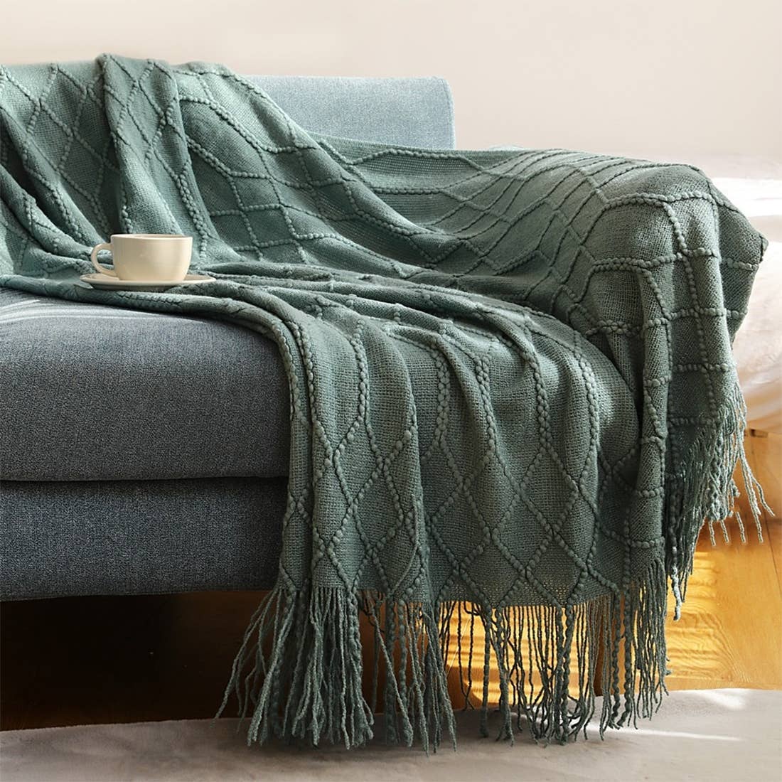 Fennco Styles - Rhombus Diamond Knit 50"x60" Throw Blanket
