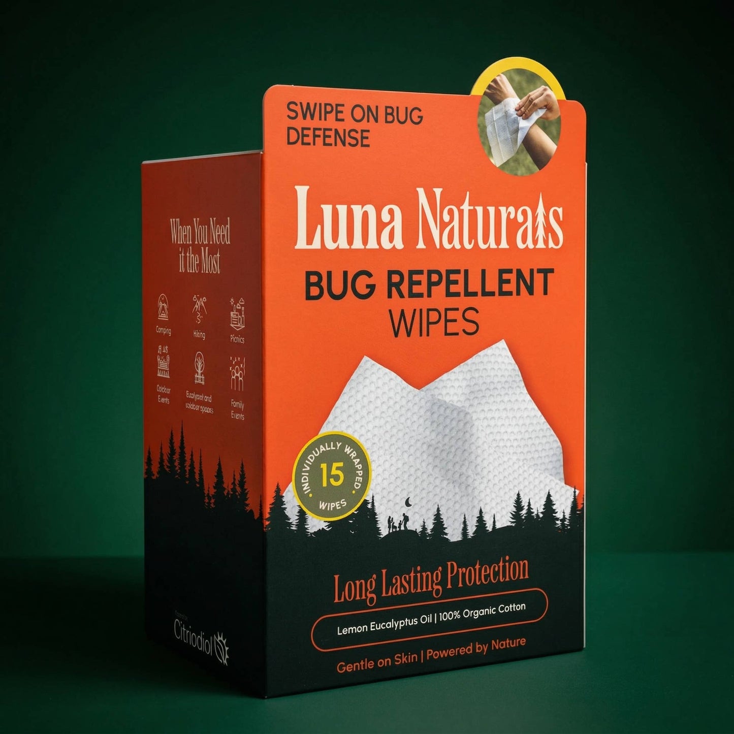 Luna Naturals - Bug Repellent Wipes | Lemon Eucalyptus Oil | 15 Pack