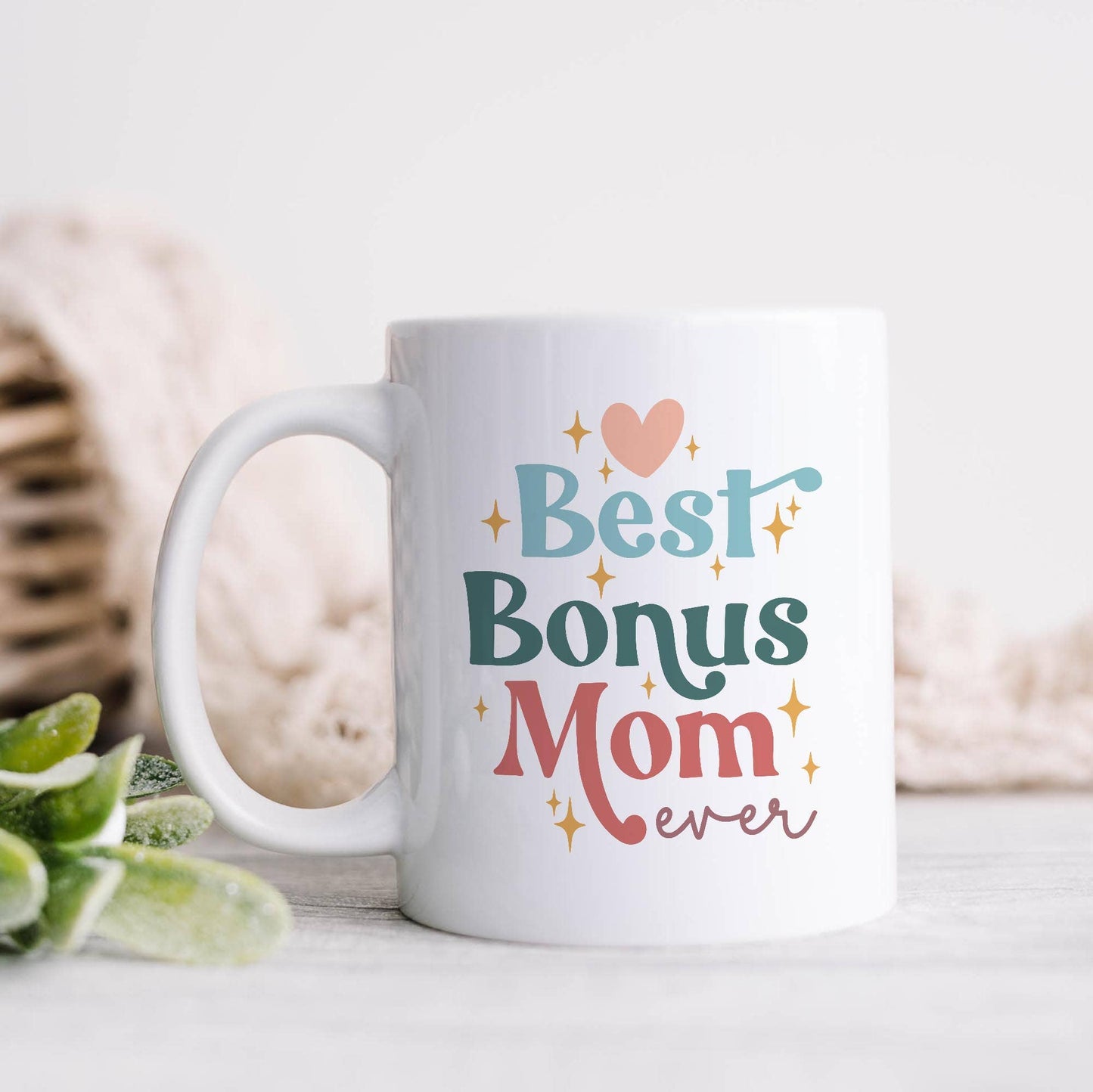 Heart & Willow Prints - Best Bonus Mom Ever Ceramic Mug, Mother's Day Gift: 11oz