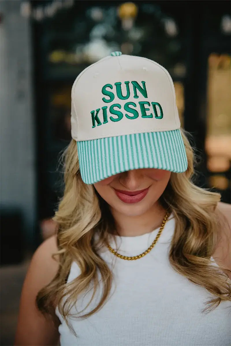 Katydid - Presale Sunkissed Vintage Trucker Hats Wholesale: Aqua and Green Striped