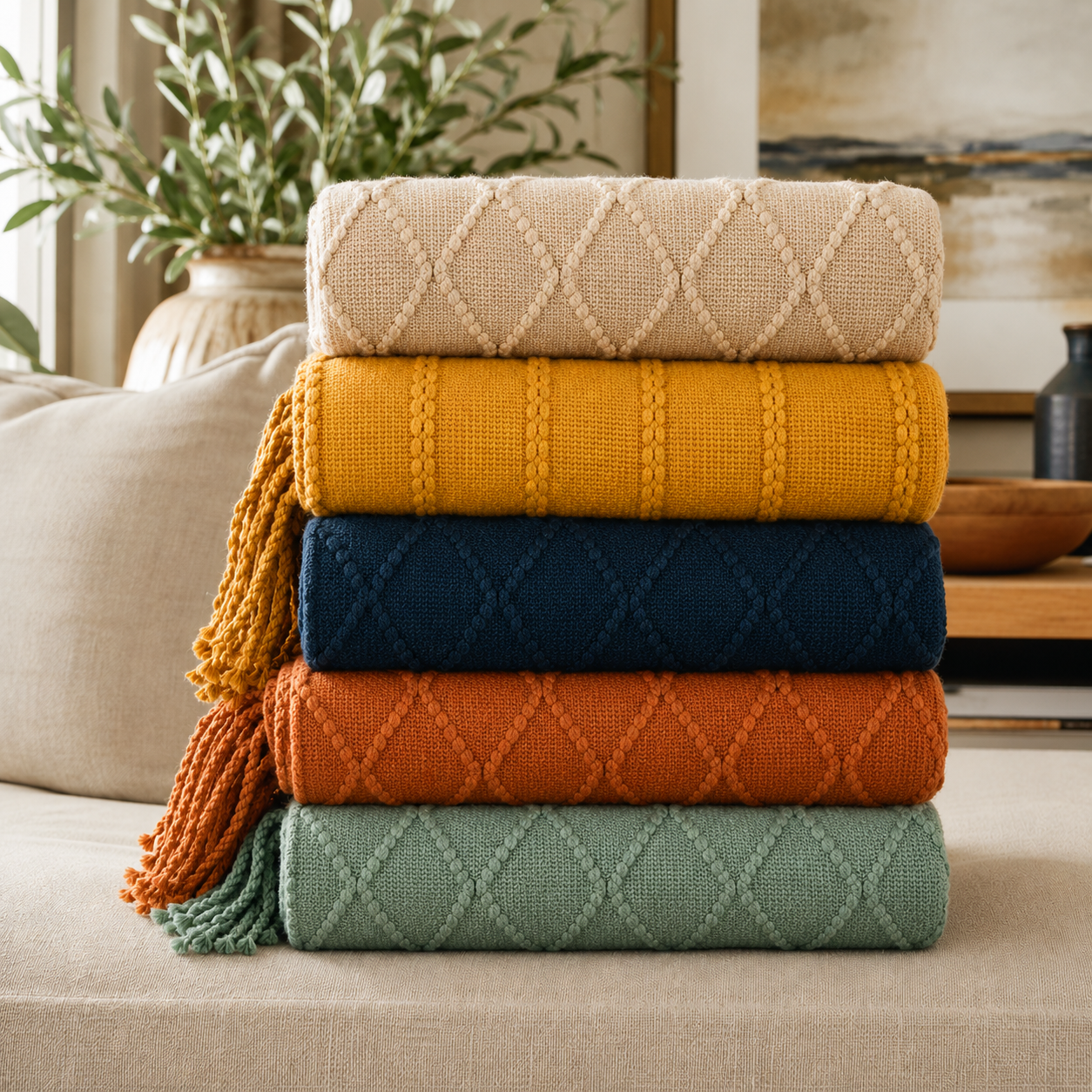 Fennco Styles - Rhombus Diamond Knit 50"x60" Throw Blanket