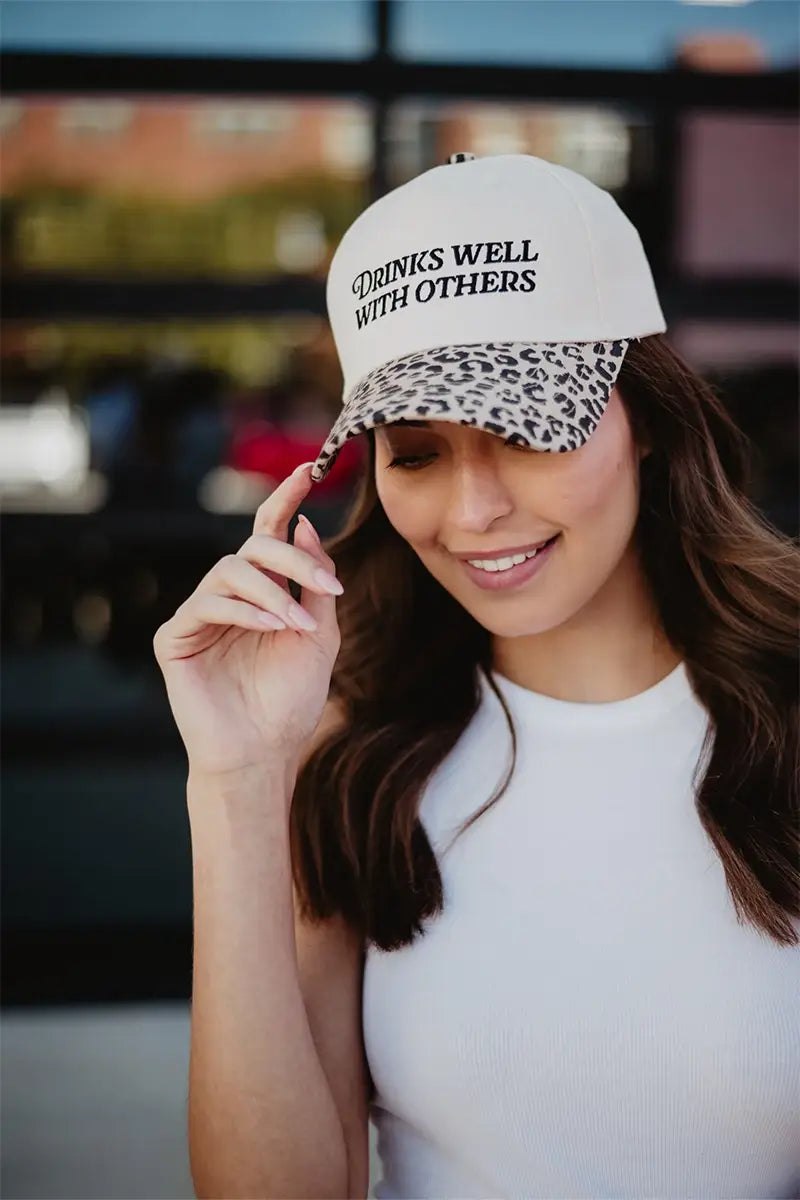 Katydid - Presale Drinks Well With Others Vintage Trucker Hats For Women: Leopard and Tan