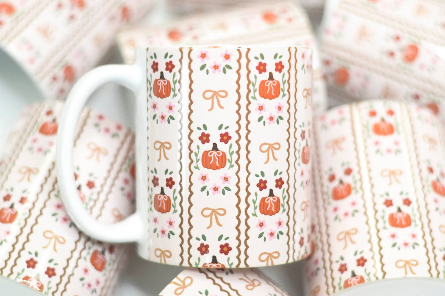 Mugsby - Fall Coquette Coffee Mug, Fall Coffee Mug, Pumpkins and Bows