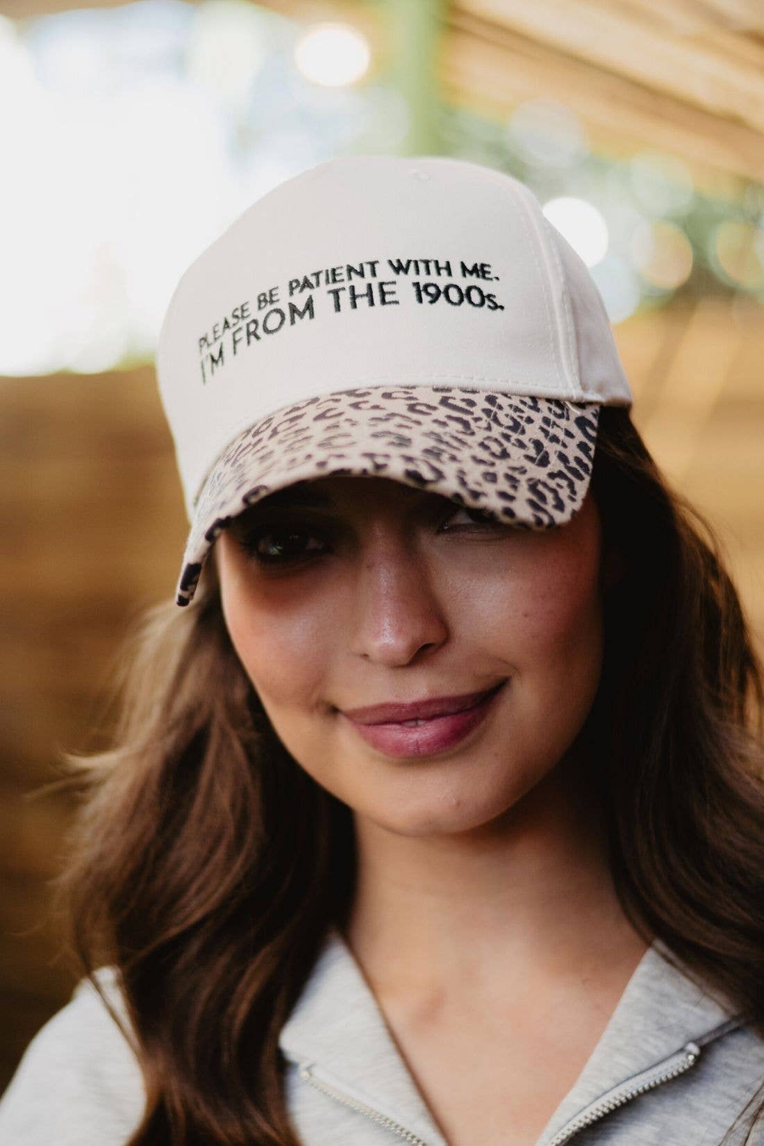 Katydid - Presale Please Be Patient With Me I'm From The 1900s Trucker Hat: Leopard and Tan