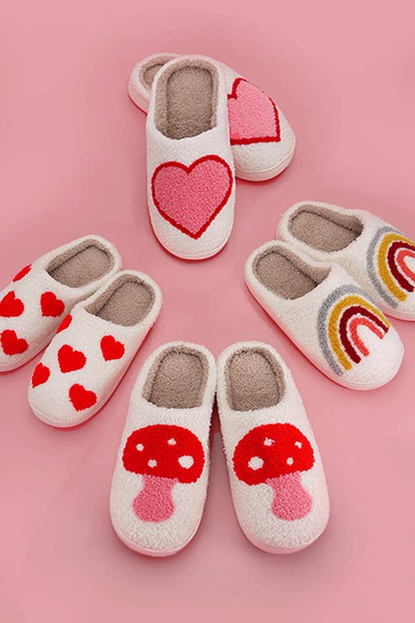 JOSSLYN by Wall to Wall - SOFT PLUSH MUSHROOM HEART RAINBOW WARM SLIPPERS | 40SP014: SMILEY CHECKER BLUE / Large