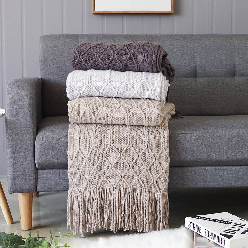 Fennco Styles - Rhombus Diamond Knit 50"x60" Throw Blanket