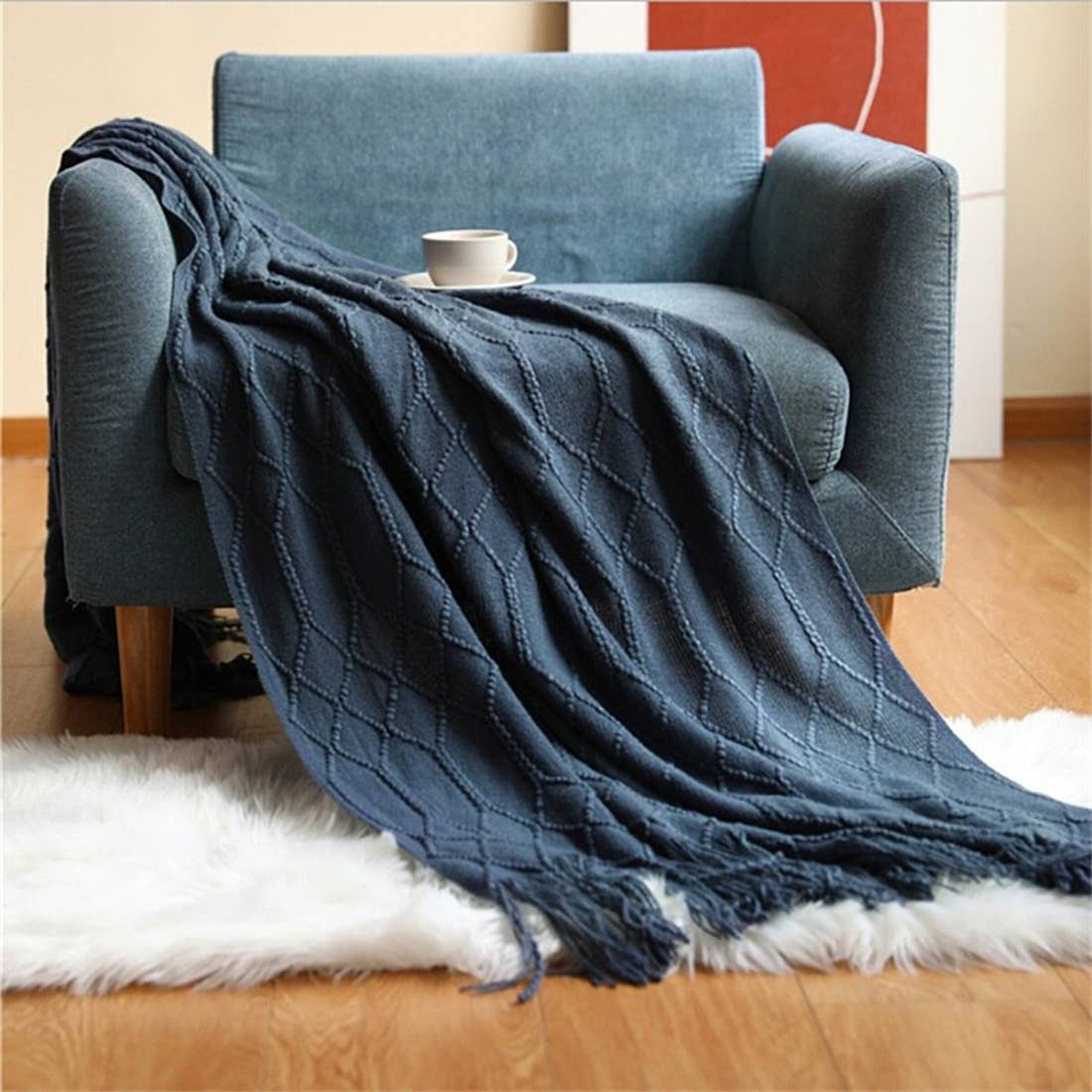 Fennco Styles - Rhombus Diamond Knit 50"x60" Throw Blanket