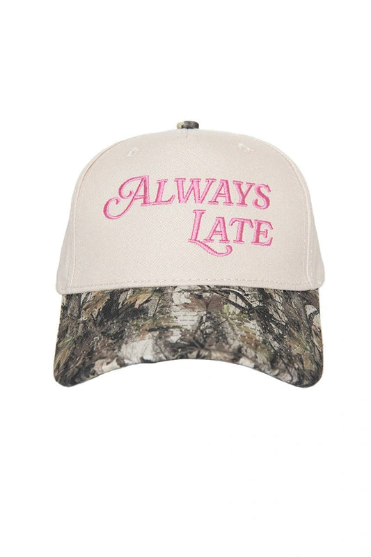 Katydid - Presale Always Late Vintage Style Trucker Hats: Camo and Tan