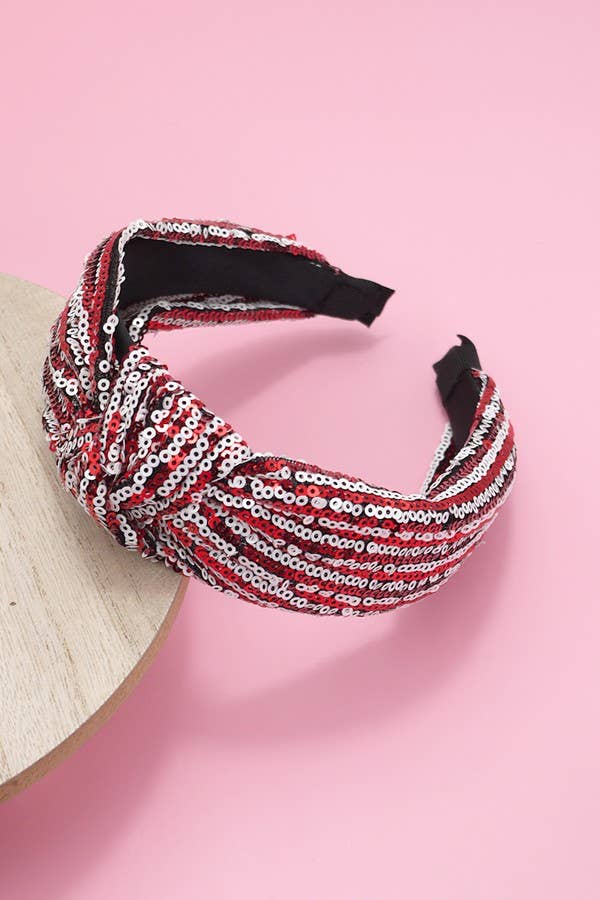 JOSSLYN by Wall to Wall - SEQUIN STRIPE EMBELLISHED KNOT HEADBAND | 40HB145: Orange White