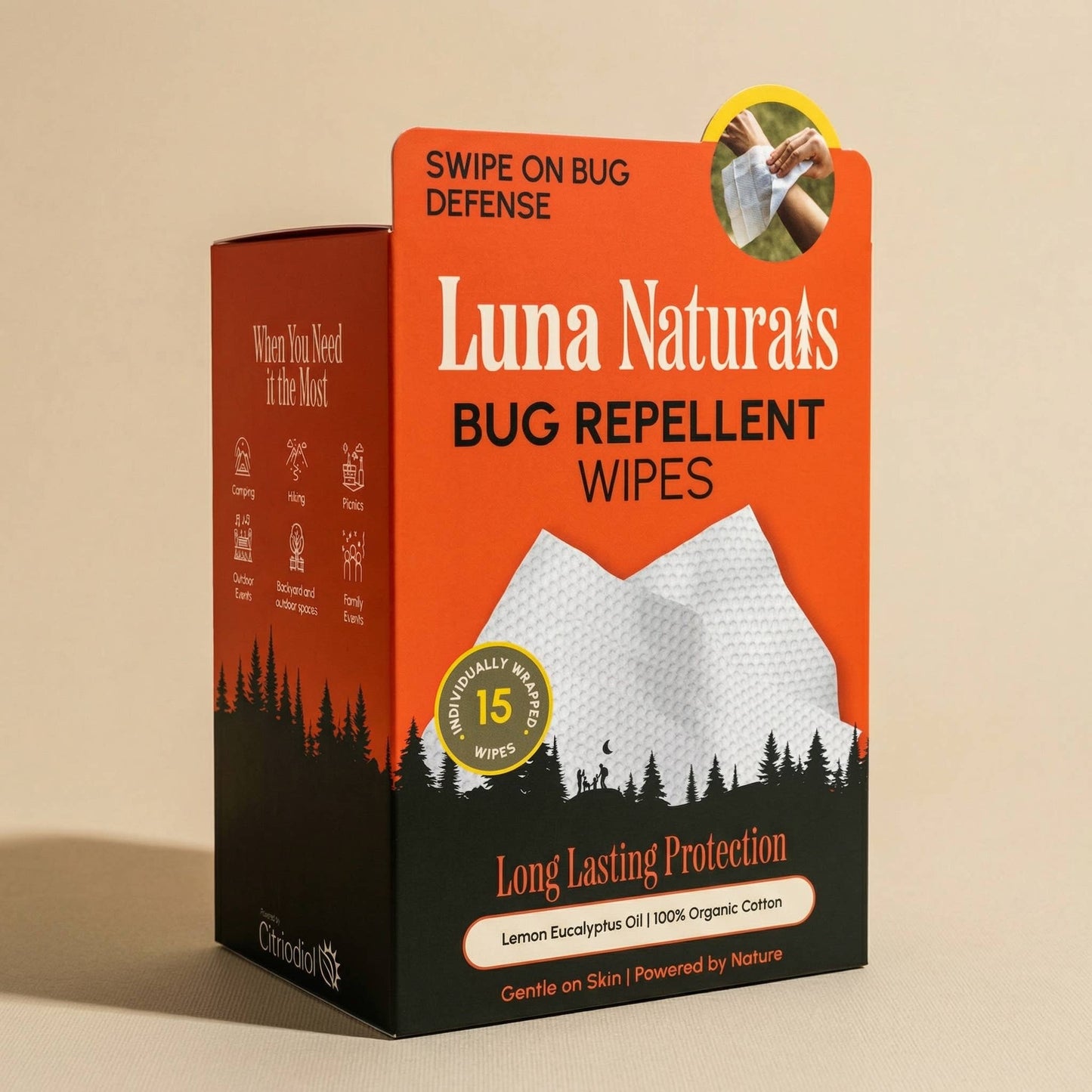 Luna Naturals - Bug Repellent Wipes | Lemon Eucalyptus Oil | 15 Pack