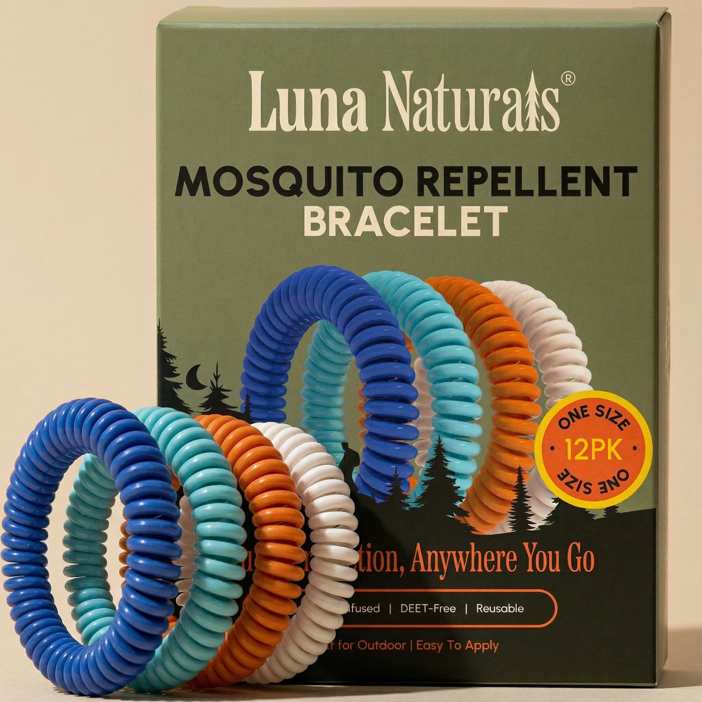 Luna Naturals - Mosquito Repellent Bracelet | Natural Scent | 12 Pack