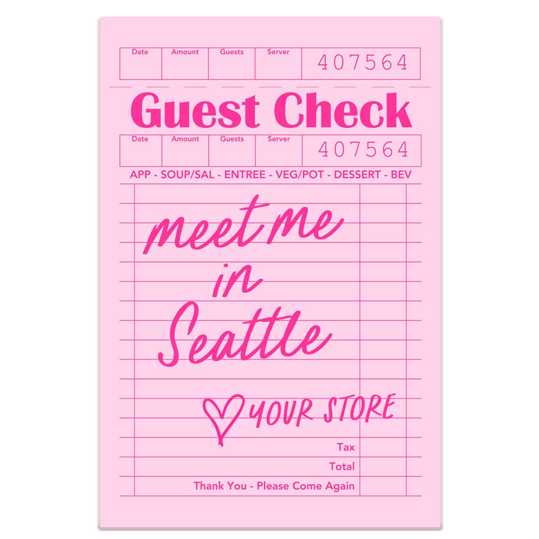 Mugsby - Personalized City Guest Check Sticker Decal, Custom Sticker: White on Pink