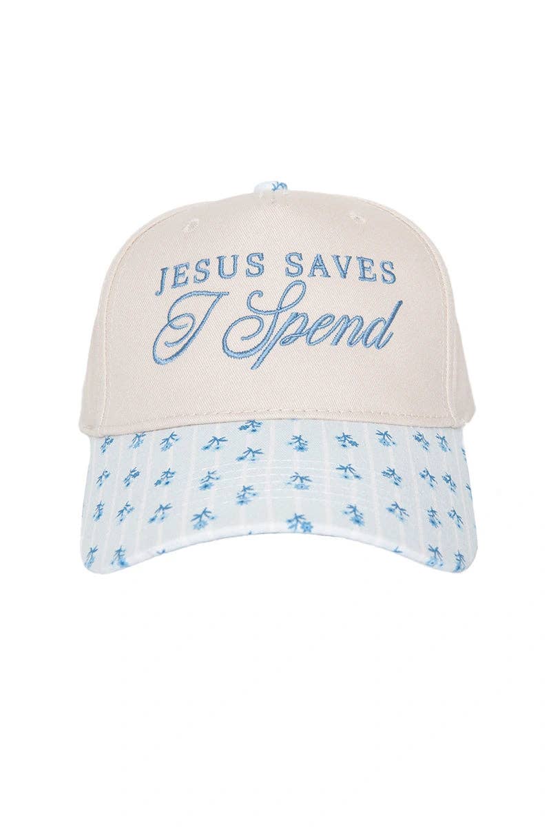 Katydid - Jesus Saves I Spend Wholesale Two-Toned Trucker Hats: Denim and Tan