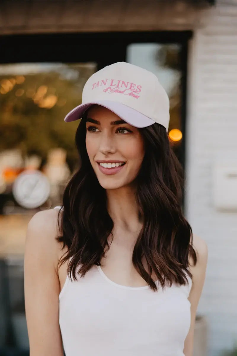Katydid - Presale Tan Lines & Good Times Trucker Hats Two-Toned: Pink and Light Pink Stripe