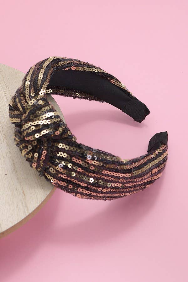 JOSSLYN by Wall to Wall - SEQUIN STRIPE EMBELLISHED KNOT HEADBAND | 40HB145: Blue White