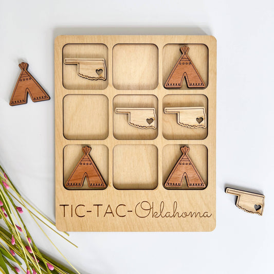 Birch House Living - Oklahoma State Gift - Tic-Tac-Toe OK Game - Customizable: Oklahoma + Teepee