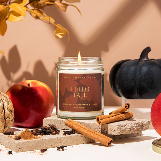 Sweet Water Decor - Hello Fall 9 oz Soy Candle (Gold Foil) - Fall Home Decor