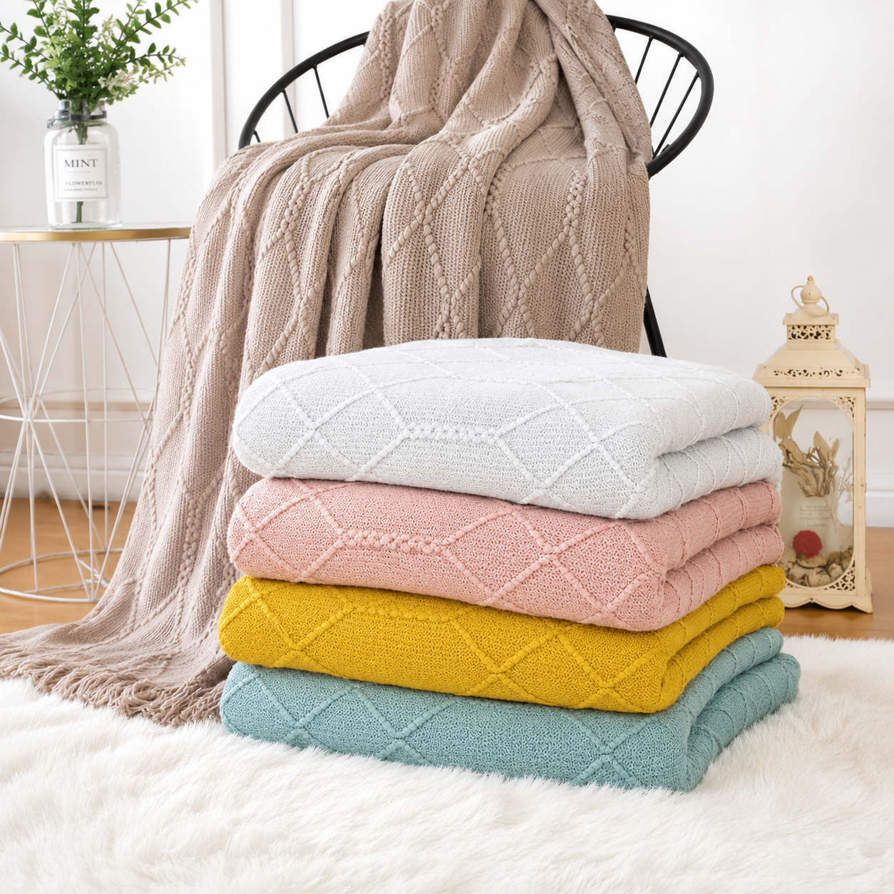 Fennco Styles - Rhombus Diamond Knit 50"x60" Throw Blanket