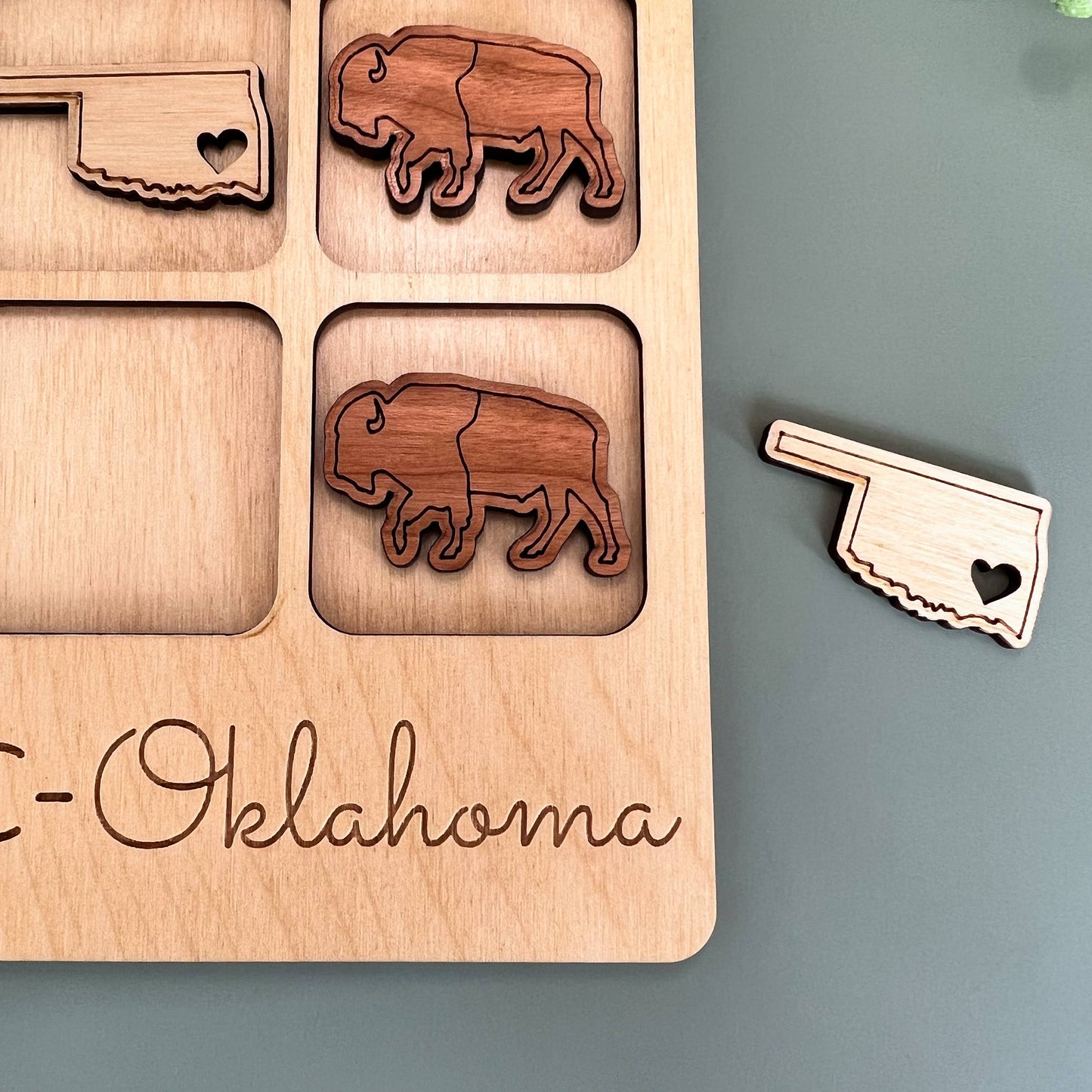 Birch House Living - Oklahoma State Gift - Tic-Tac-Toe OK Game - Customizable: Oklahoma + Buffalo