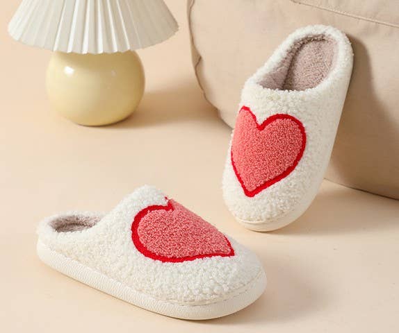 JOSSLYN by Wall to Wall - SOFT PLUSH MUSHROOM HEART RAINBOW WARM SLIPPERS | 40SP014: SMILEY CHECKER BLUE / Large