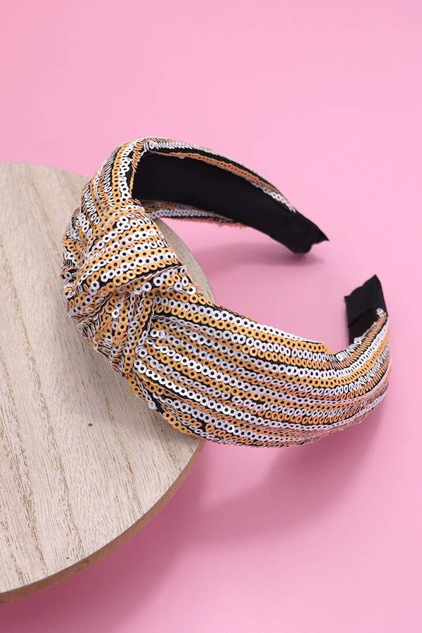 JOSSLYN by Wall to Wall - SEQUIN STRIPE EMBELLISHED KNOT HEADBAND | 40HB145: Blue White