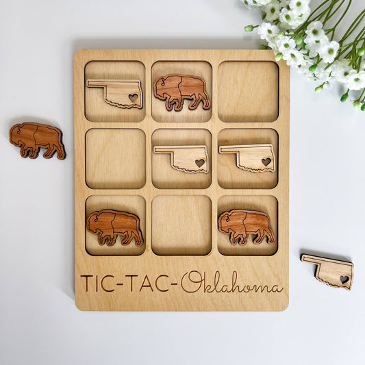 Birch House Living - Oklahoma State Gift - Tic-Tac-Toe OK Game - Customizable: Oklahoma + Buffalo