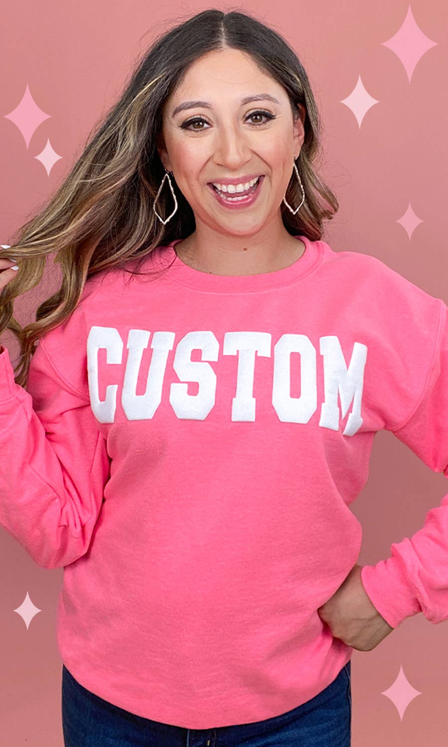 Sugar Stitch - Custom Magic Puff Big Letter Sweatshirt: Safety Pink / YS