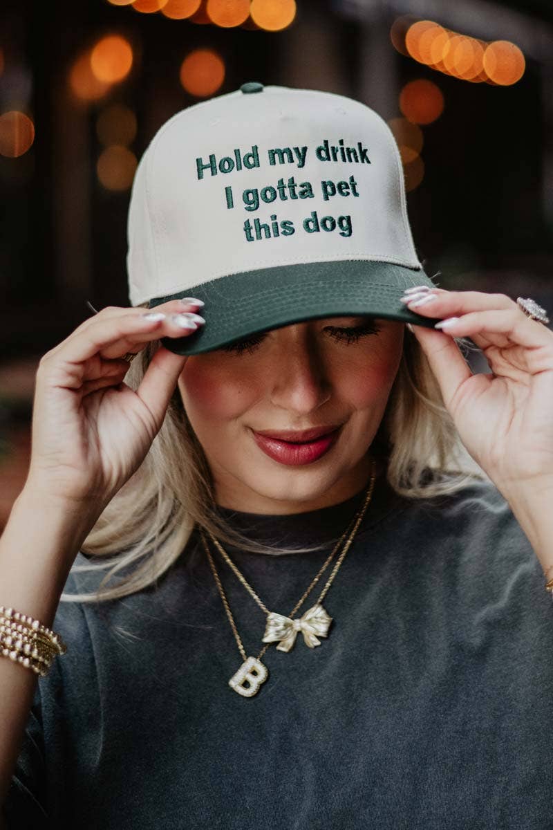 Katydid - Presale Hold My Drink I Gotta Pet This Dog Vintage Hat: Camo and Tan
