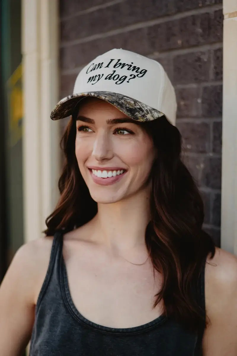 Katydid - Presale Can I Bring My Dog? Two-Toned Trucker Hats: Camo and Tan