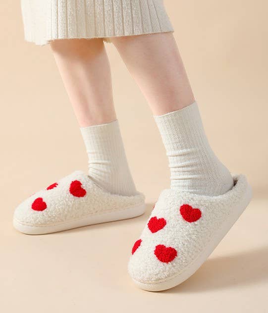 JOSSLYN by Wall to Wall - SOFT PLUSH MUSHROOM HEART RAINBOW WARM SLIPPERS | 40SP014: SMILEY CHECKER BLUE / Large