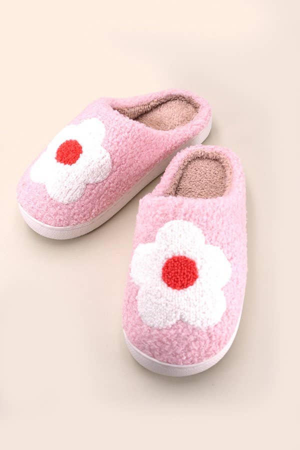 JOSSLYN by Wall to Wall - SOFT PLUSH MUSHROOM HEART RAINBOW WARM SLIPPERS | 40SP014: SMILEY CHECKER BLUE / Large