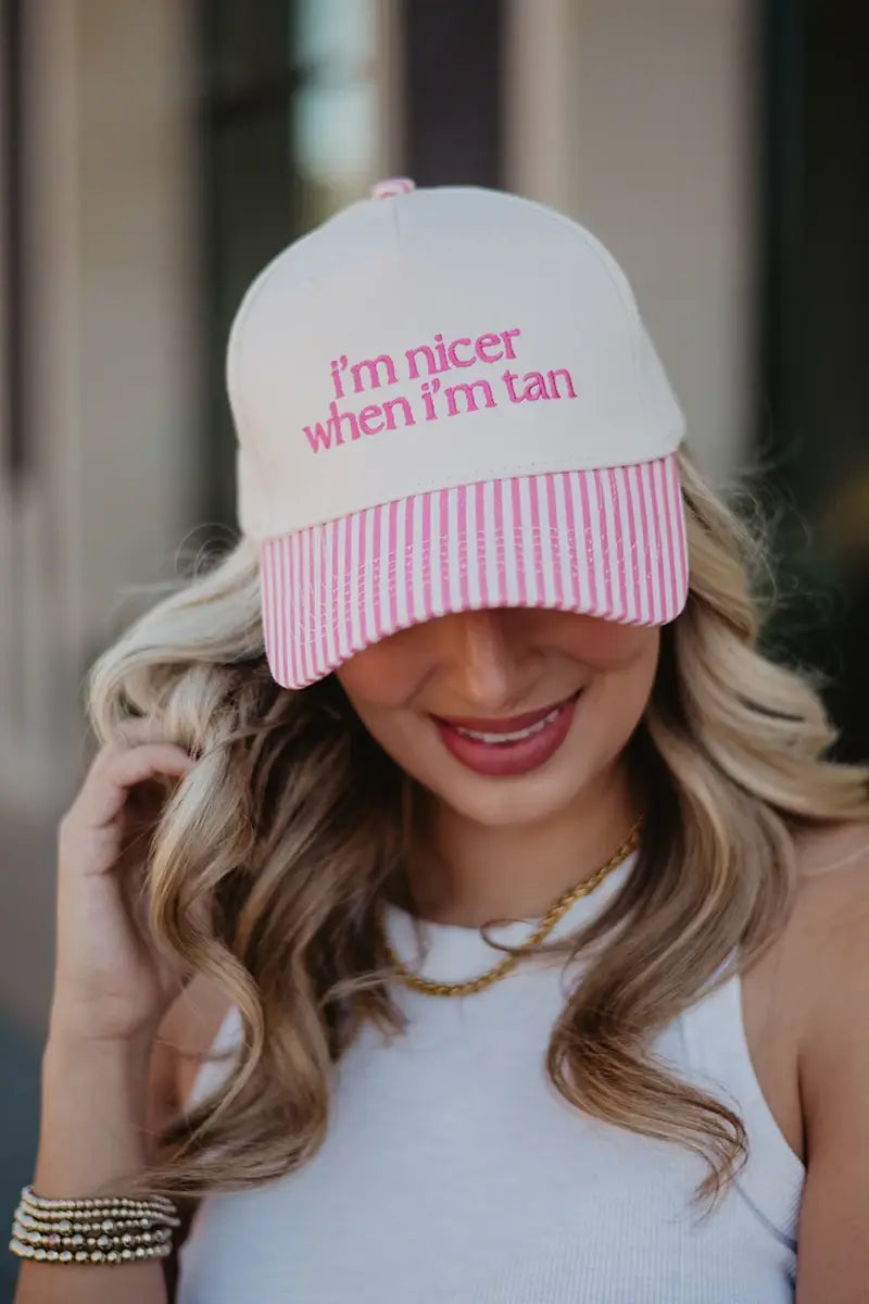 Katydid - Presale I'm Nicer When I'm Tan Two-Toned Vintage Hats: Pink and Light Pink Stripe