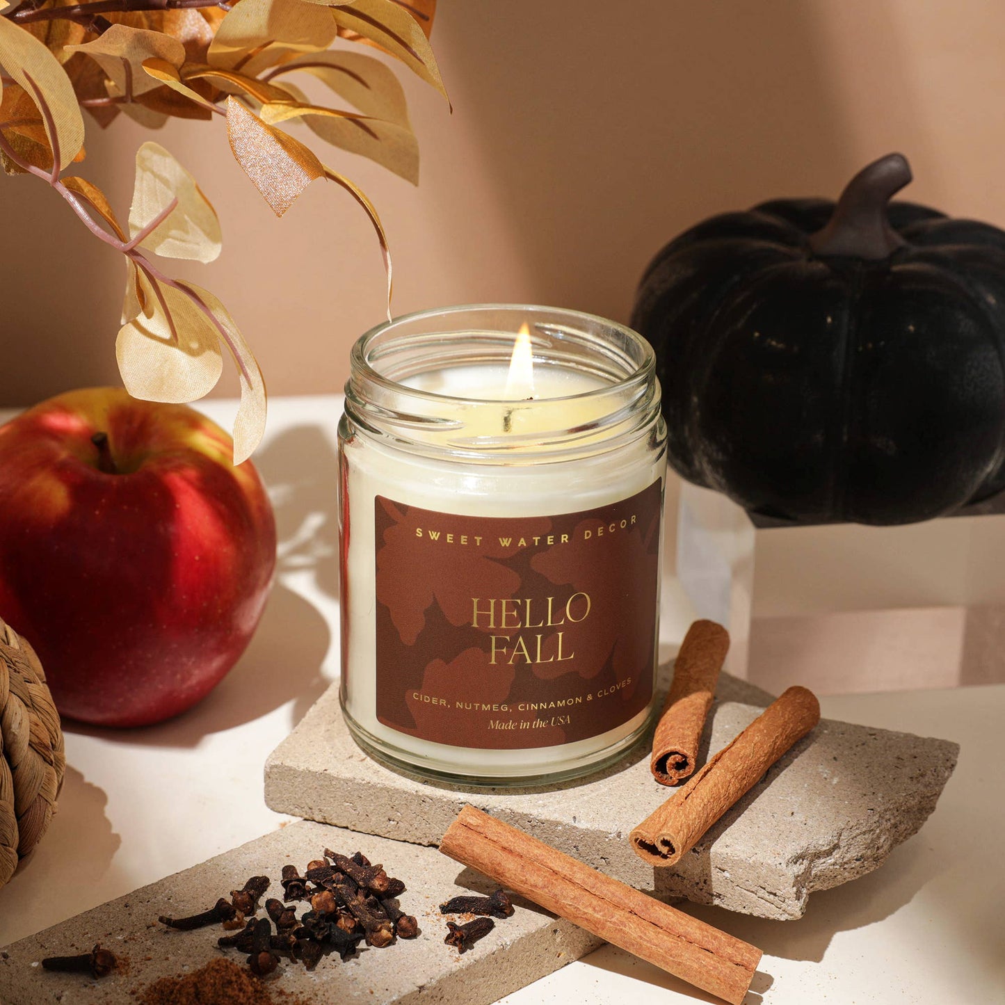 Sweet Water Decor - Hello Fall 9 oz Soy Candle (Gold Foil) - Fall Home Decor